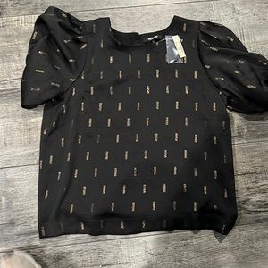 NWT Metallic Jacquard Puff-Sleeve Top